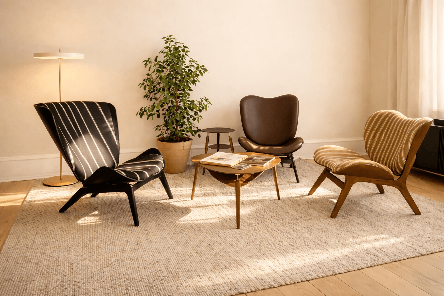 Living room in soft daylight with sofa and table lamp